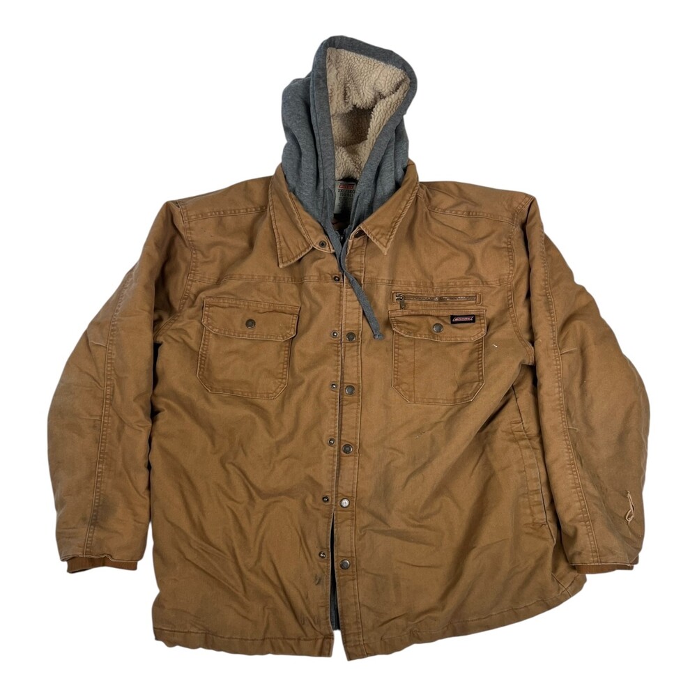 Dickies Hooded Jacket Duck Canvas Brown Men’s Size 2XL Quilted Lined Work Coat